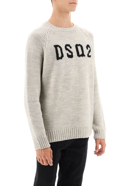 Dsquared2 dsq2 wool sweater S71HA1237 S18089 NATURAL GREY BLACK LOGO