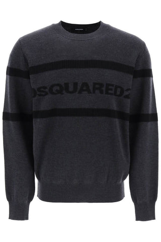 Dsquared2 jacquard logo lettering sweater S71HA1238 S18102 GREY BLACK LOGO