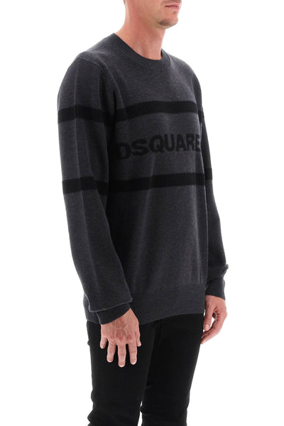 Dsquared2 jacquard logo lettering sweater S71HA1238 S18102 GREY BLACK LOGO