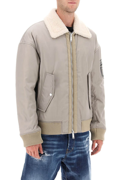 Dsquared2 padded bomber jacket with collar in lamb fur S74AM1411 S60305 STONE