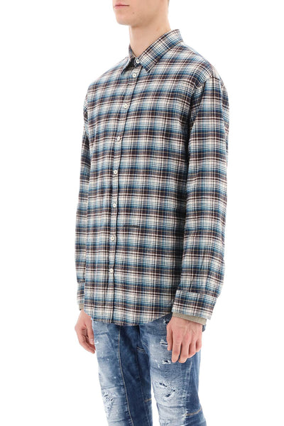 Dsquared2 check shirt with layered sleeves S74DM0791 S54776 IVORY BROWN GREEN