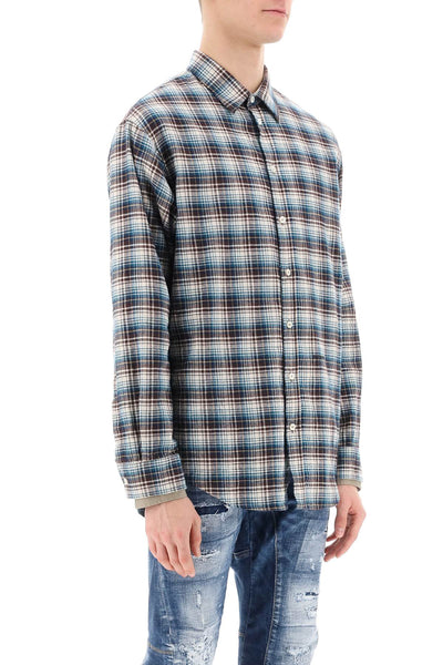 Dsquared2 check shirt with layered sleeves S74DM0791 S54776 IVORY BROWN GREEN