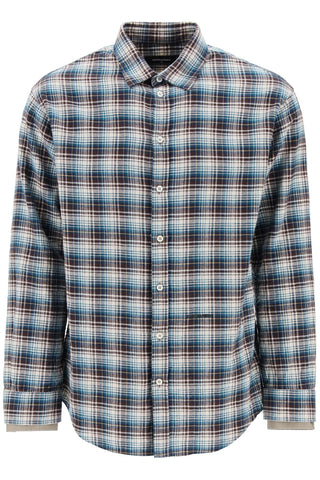 Dsquared2 check shirt with layered sleeves S74DM0791 S54776 IVORY BROWN GREEN