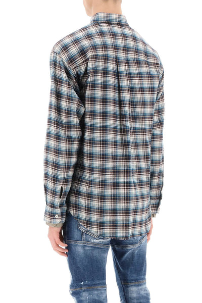 Dsquared2 check shirt with layered sleeves S74DM0791 S54776 IVORY BROWN GREEN