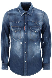 Dsquared2 western shirt in used denim S74DM0795 S30341 NAVY BLUE