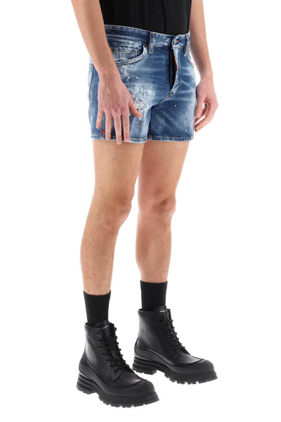 Dsquared2 sexy 70's shorts in worn out booty denim S74MU0822 S30663 NAVY BLUE