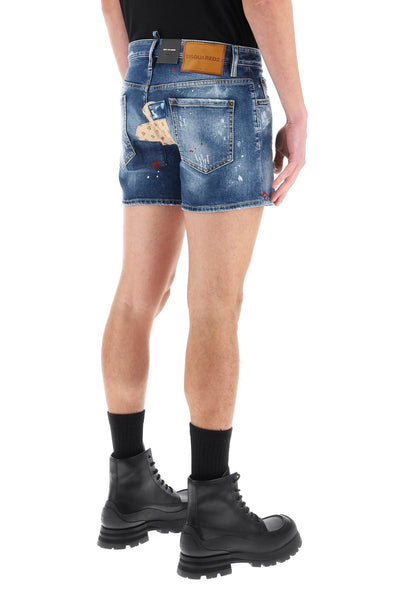Dsquared2 sexy 70's shorts in worn out booty denim S74MU0822 S30663 NAVY BLUE