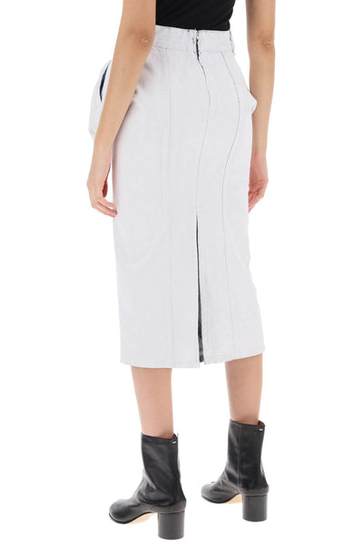 Maison margiela 褶皺牛仔布中長半身裙，搭配 r SI0MA0005 S30561 白色塗料