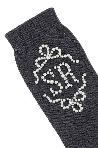 Simone rocha sr socks with pearls and crystals SOCK43ATB 0634 GREY MELANGE PEARL CRYSTAL
