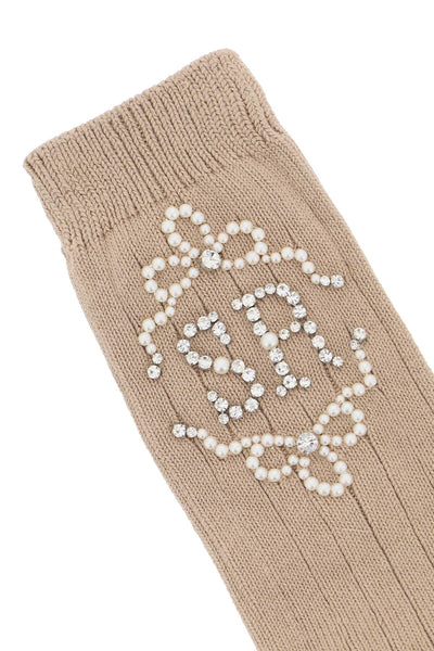 Simone rocha sr socks with pearls and crystals SOCK43ATB 0634 CAMEL PEARL CRYSTAL