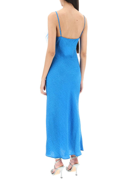 Art dealer 'ella' maxi slip dress in jacquard satin with feathers SS2301DRSIBL BLUE