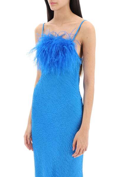 Art dealer 'ella' maxi slip dress in jacquard satin with feathers SS2301DRSIBL BLUE