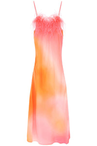 Art Dealer 'ella' 羽毛提花緞面超長吊帶裙 SS2302DRSIPO 粉紅色橙色印花