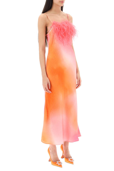 Art dealer 'ella' maxi slip dress in jacquard satin with feathers SS2302DRSIPO PINK ORANGE PRINT