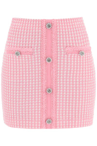 Self portrait lurex knitted mini skirt with diamant√© buttons SS23 042SK P PINK