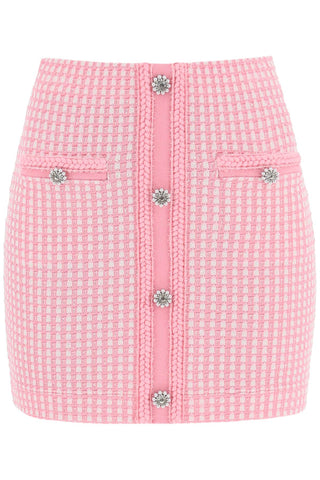 Self portrait lurex knitted mini skirt with diamant√© buttons SS23 042SK P PINK