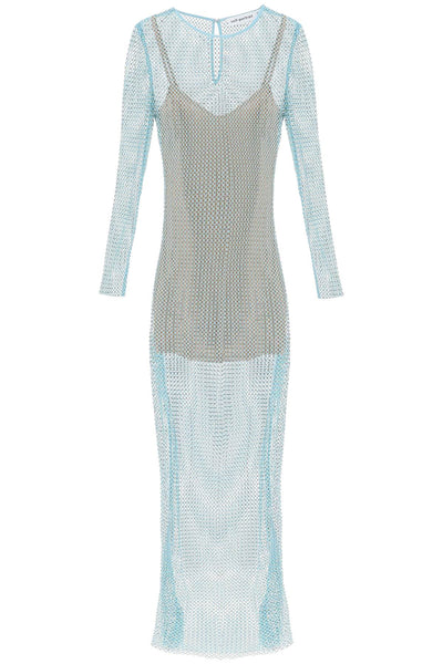 Self portrait maxi dress in fishnet with rhinestones SS23 150X G GREEN