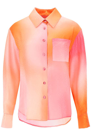 藝術品經銷商查理提花絲質襯衫 SS2331TOSIPO 粉紅橙色印花