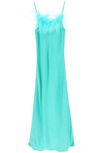 Art dealer 'ella' maxi slip dress in jacquard satin with feathers SS2333DRSIGR GREEN
