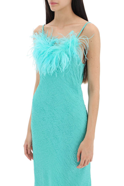 Art dealer 'ella' maxi slip dress in jacquard satin with feathers SS2333DRSIGR GREEN