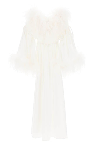 藝術經銷商「bettina」羽毛緞面長連身裙 SS23BR6DRCAWH 白色