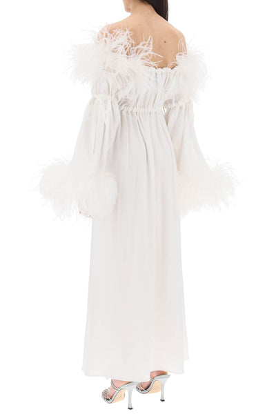 Art dealer 'bettina' maxi dress in satin with feathers SS23BR6DRCAWH WHITE