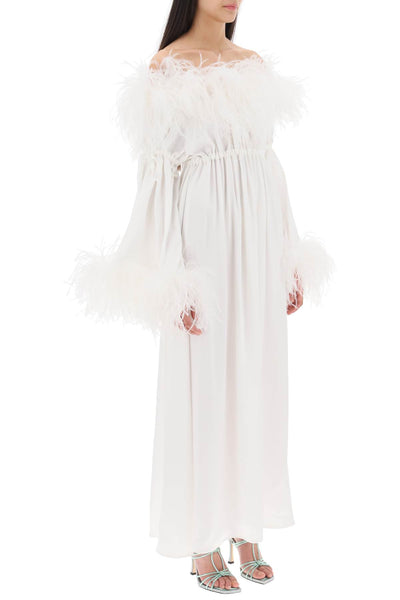 Art dealer 'bettina' maxi dress in satin with feathers SS23BR6DRCAWH WHITE
