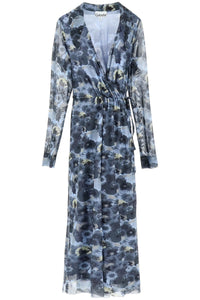 Ganni floral mesh midi dress T3337 BRUNNERA BLUE