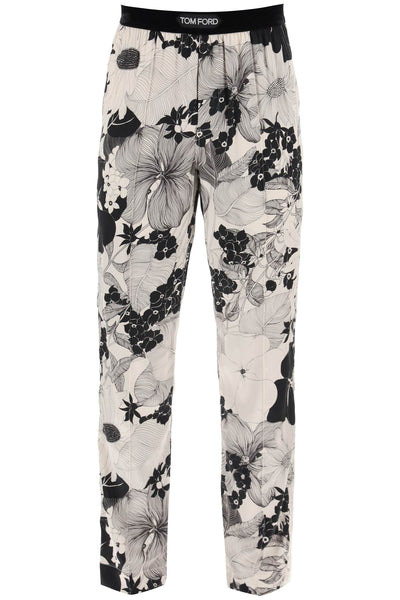 Tom ford pajama pants in floral silk T4H201870 NERO RIGATO