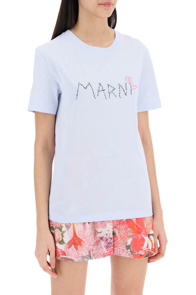 Marni hand-embroidered logo t-shirt THJE0293S0UTC017 LIGHT BLUE