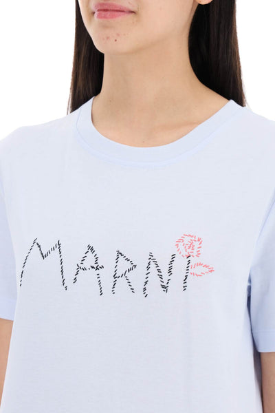 Marni hand-embroidered logo t-shirt THJE0293S0UTC017 LIGHT BLUE