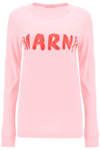 Marni brushed logo long-sleeved t-shirt THJE0294P1USCS11 CINDER ROSE