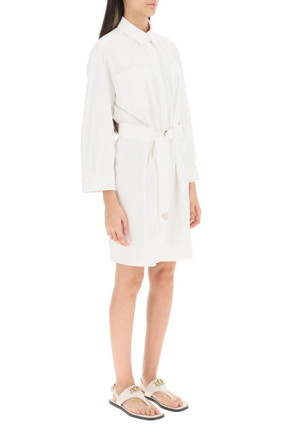 Agnona 搭配腰帶斜紋布襯衫式洋裝 TR0505 Y UC028 白色
