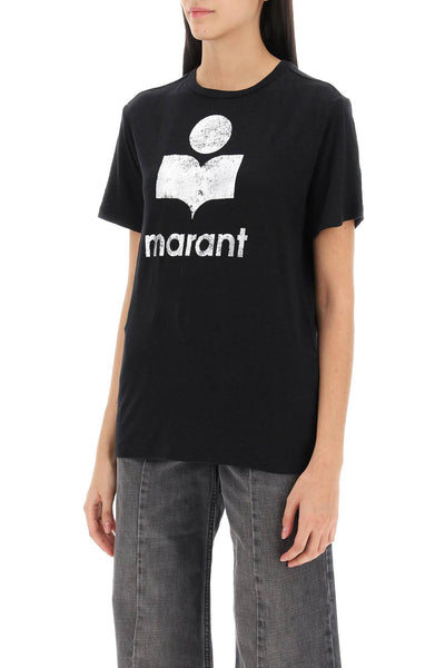 Isabel marant etoile zewel t-shirt with metallic logo print TS0001FA A1N10E BLACK