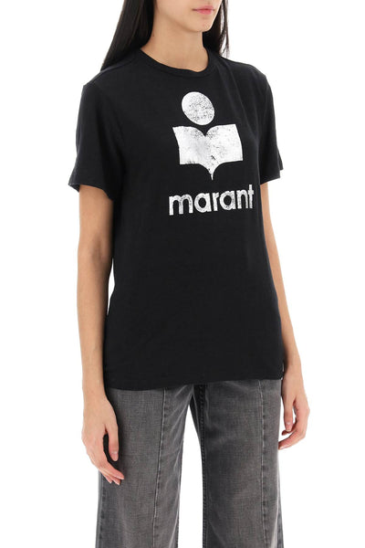 Isabel marant etoile zewel t-shirt with metallic logo print TS0001FA A1N10E BLACK