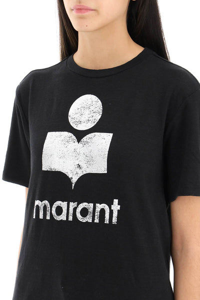 Isabel marant etoile zewel t-shirt with metallic logo print TS0001FB A1N10E BLACK