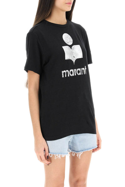 Isabel marant etoile zewel t-shirt with metallic logo print TS0001FB A1N10E BLACK