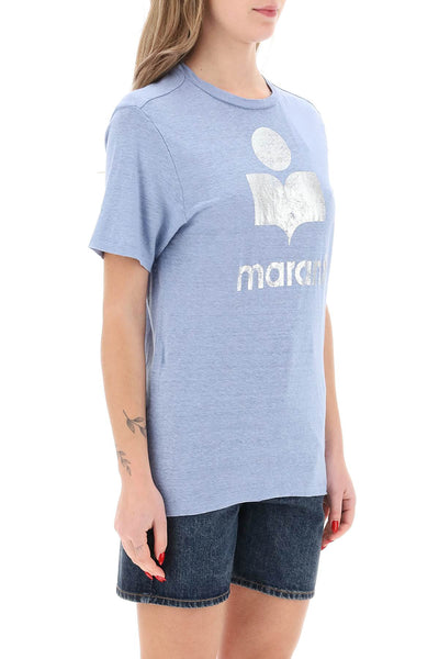 Isabel marant etoile zewel t-shirt with metallic logo print TS0001FB A1N10E BLUE SILVER