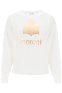 Isabel marant etoile klowia t-shirt with metallic logo print TS0005FA A1N10E WHITE ROSEGOLD