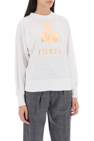 Isabel marant etoile klowia t-shirt with metallic logo print TS0005FA A1N10E WHITE ROSEGOLD