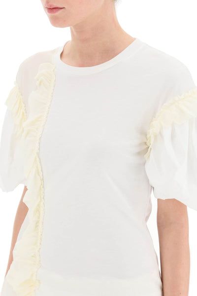 Simone rocha ruffled jersey and organdie t-shirt TS347P 0553 WHITE CREAM
