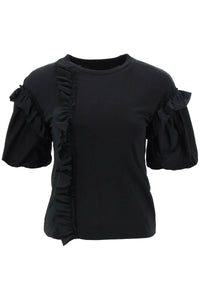 Simone rocha ruffled jersey and organdie t-shirt TS347P 0553 BLACK BLACK