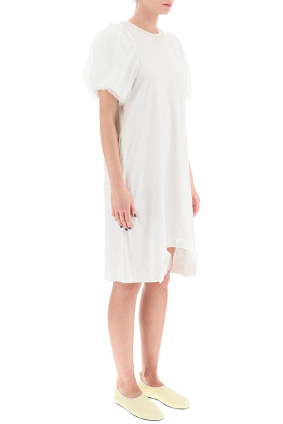 Simone rocha cotton dress with tulle sleeves and pearls TS359B 0553 WHITE PEARL
