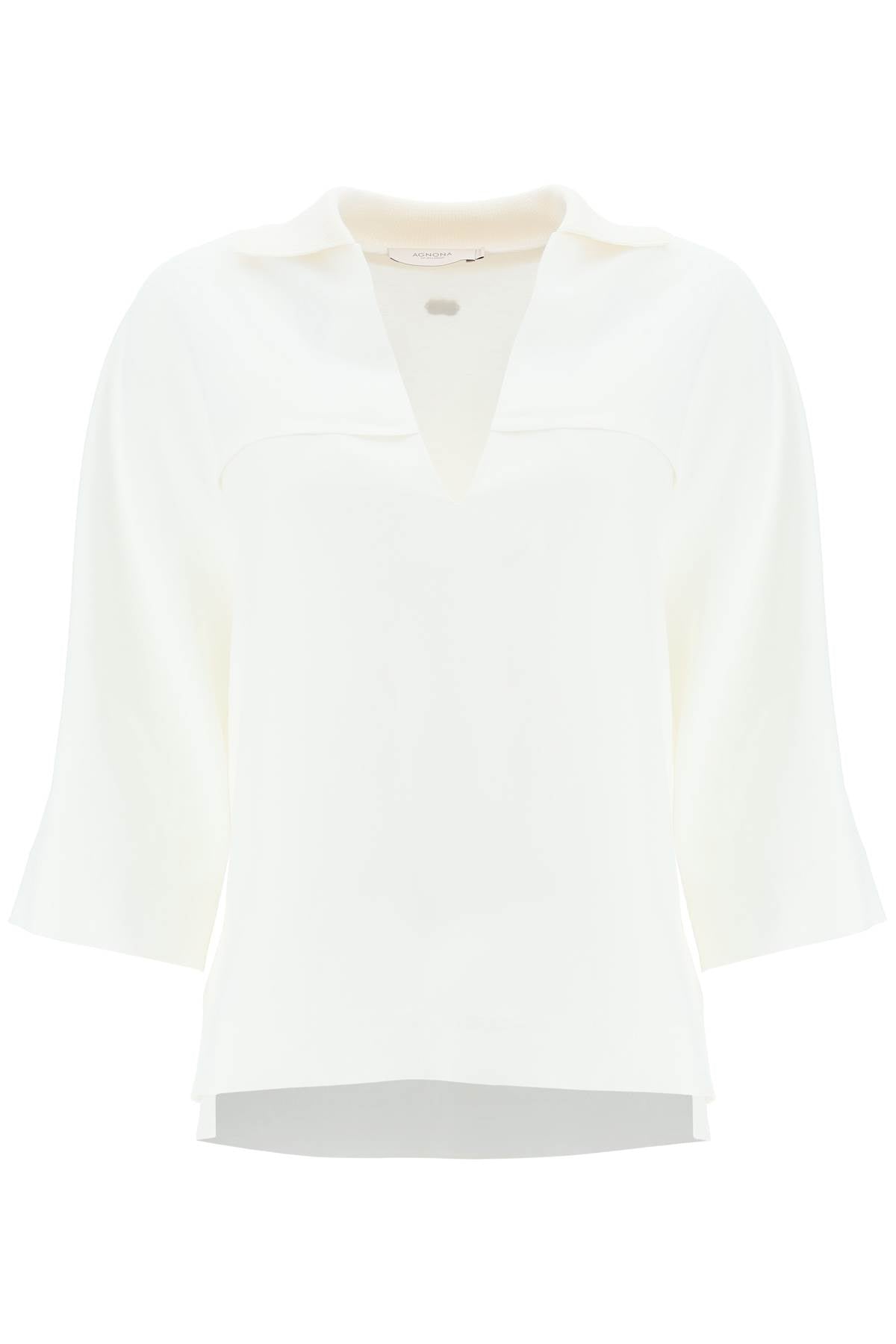 Agnona linen viscose polo blouse TT0501 Y U3011 WHITE