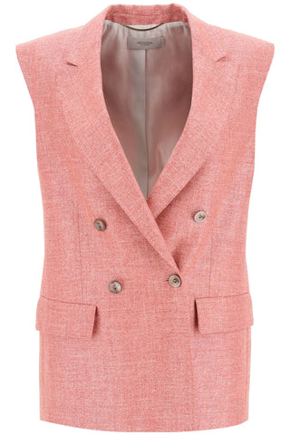 Agnona double-breasted vest in silk, linen and wool TX0502 X F4006 ROMEO