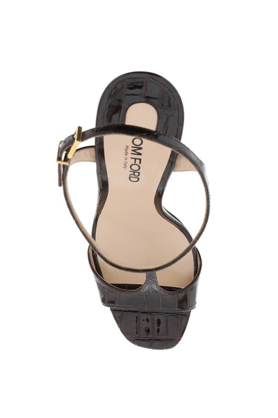 Tom ford angelina sandals in croco-embossed glossy leather W3395 LSP035X ESPRESSO