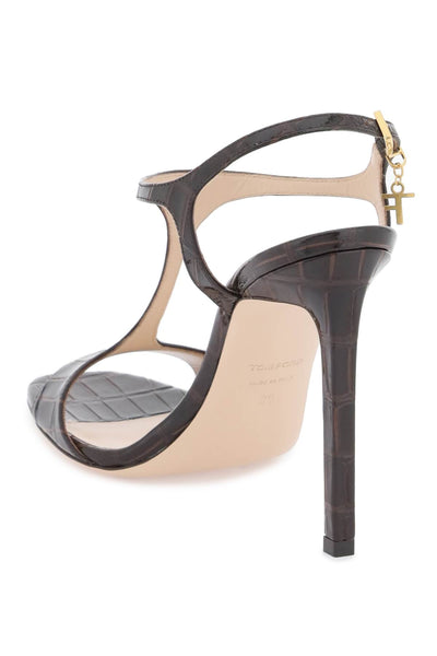 Tom ford angelina sandals in croco-embossed glossy leather W3395 LSP035X ESPRESSO