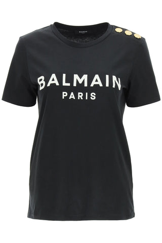 Balmain t-shirt with logo print and embossed buttons BF1EF005BB02 NOIR BLANC