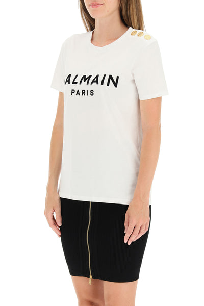 Balmain t-shirt with logo print and embossed buttons BF1EF005BB02 BLANC NOIR