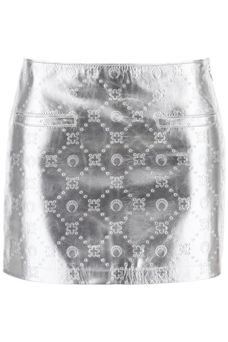 Marine serre moonogram mini skirt in laminated leather WSK052 CLEA0027 SILVER